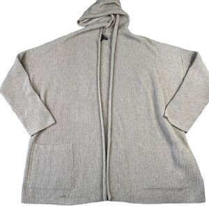 Eileen Fisher Women's Hooded Cardigan Sweater Size Medium‎ Beige Open Front Knit